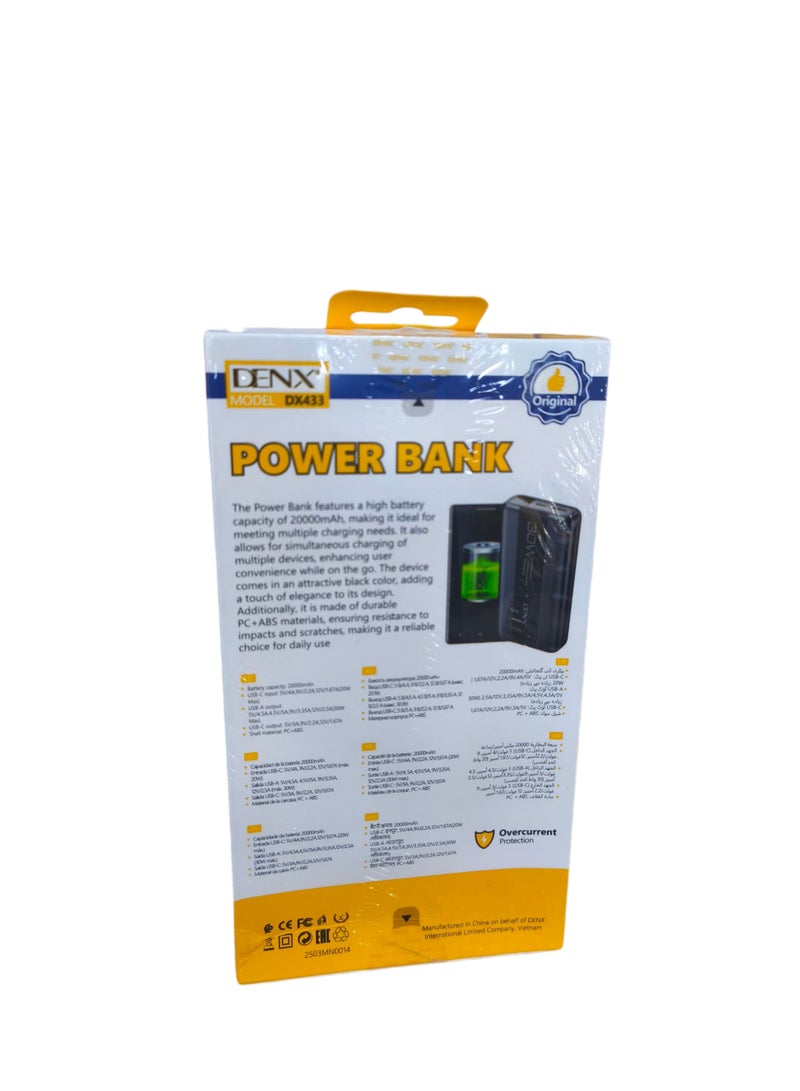 Denx Power Bank 30W and 20000mAh USB and Type Ports Lithium Battery Fast Charging  - Image 2