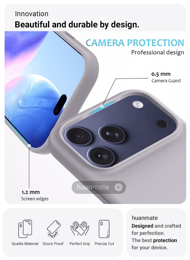 huanmate Apple iPhone 17 Pro Silicone Cover Titanium - Premium 2.0mm TPU Silicon, Enhanced Camera Protection with Lens Shield, Shockproof & Water-Proof Cover for Apple iPhone 17 Pro - Image 2