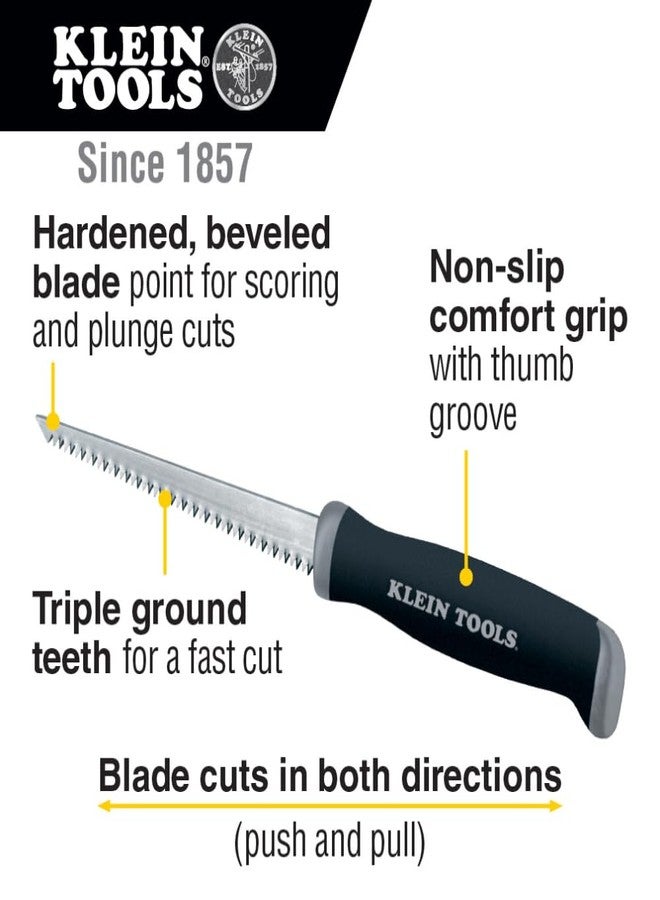 Klein Tools 725 Jab Saw, Triple Ground Teeth, Cuts Drywall, Wallboard, Plywood and Plastic, Hardened Carbon Steel Blade, Beveled Point - Image 2