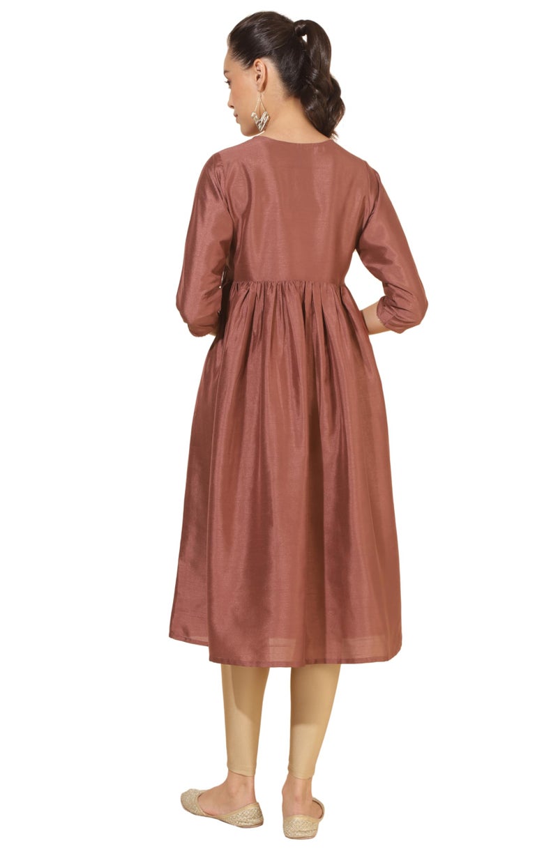 Janasya Women's Brown Silk Blend Embellished Empire Kurta (JNE4351-KR-XXL) - Image 5