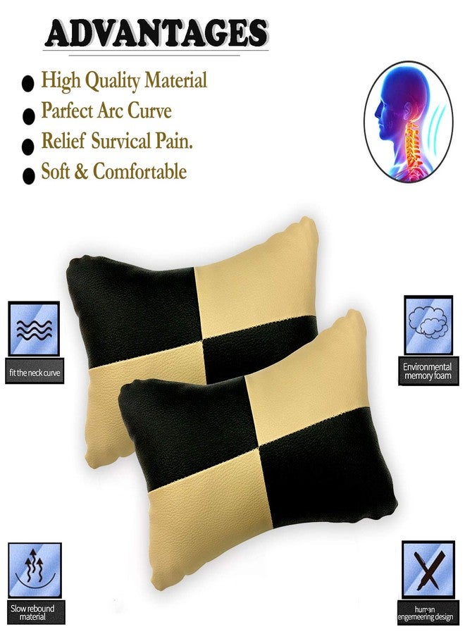 NikrokZ Car Pillow Faux Leather Material Check Design (2 Pieces) in Beige for Santafe 2019_PR1208 - Image 5
