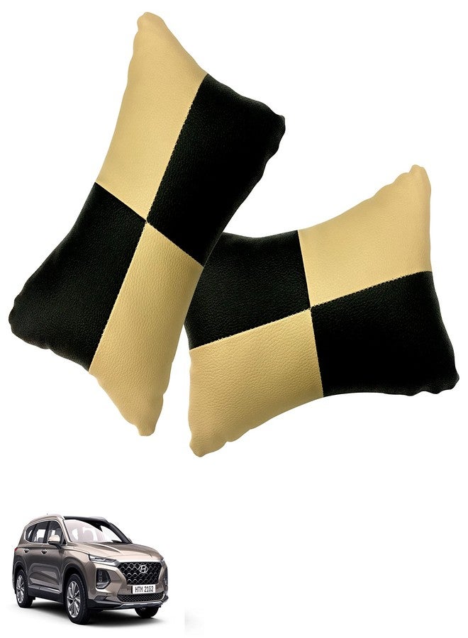 NikrokZ Car Pillow Faux Leather Material Check Design (2 Pieces) in Beige for Santafe 2019_PR1208 - Image 1