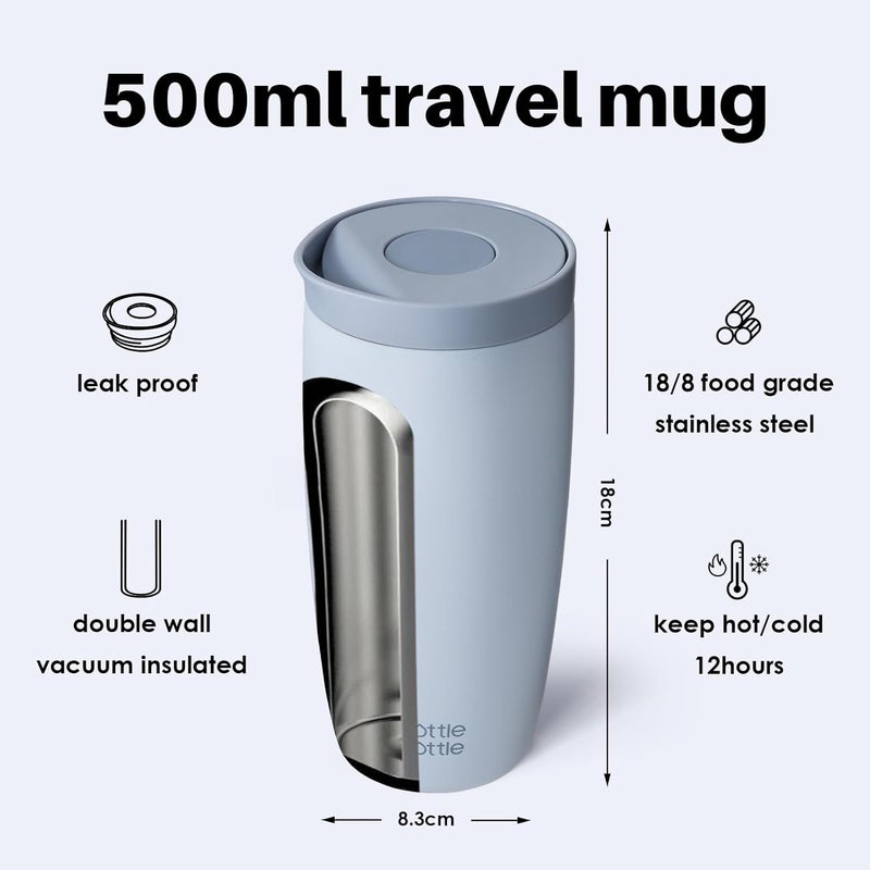 Bottle Bottle Thermal Mug 500 ml - Premium Insulated Stainless Steel, Leak-Proof, BPA-Free, Quick Press Closure, Blue - Image 3