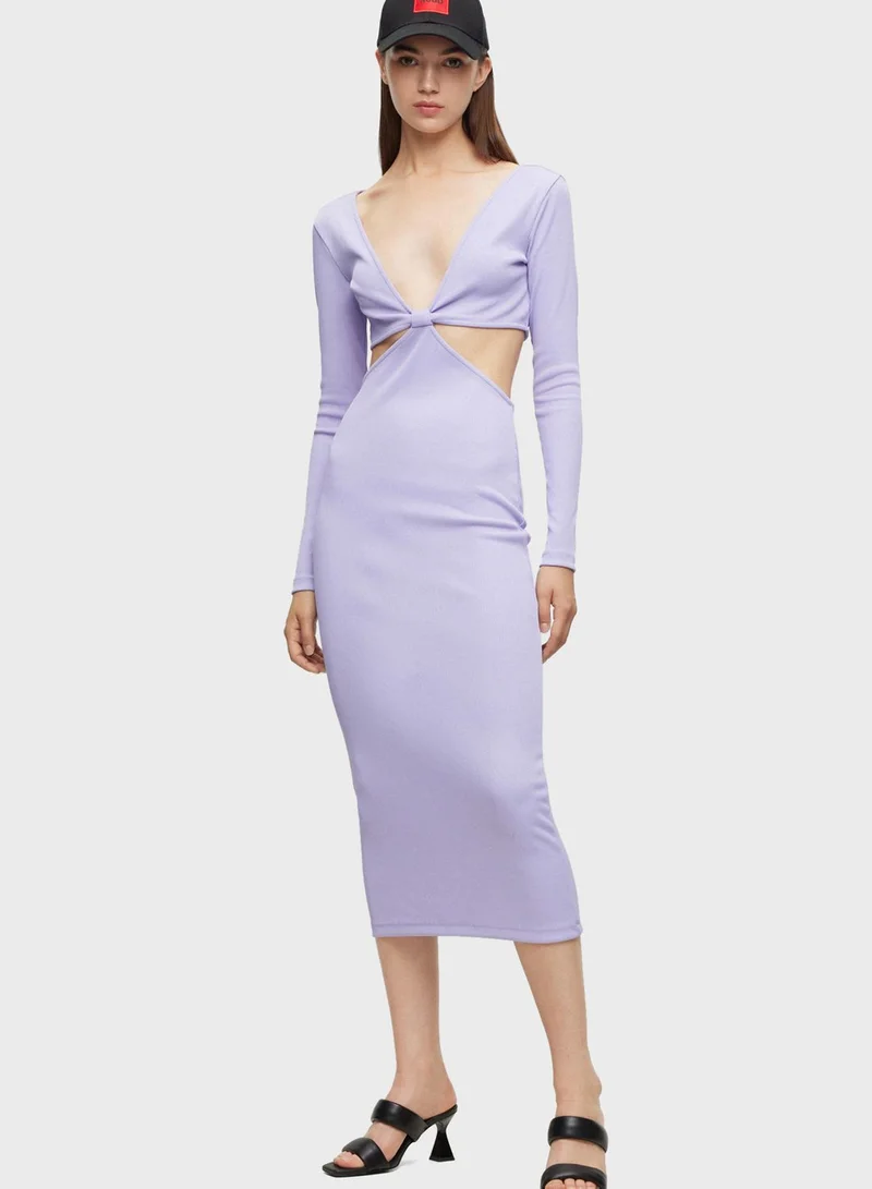 HUGO Cut Out Plunge Neck Dress