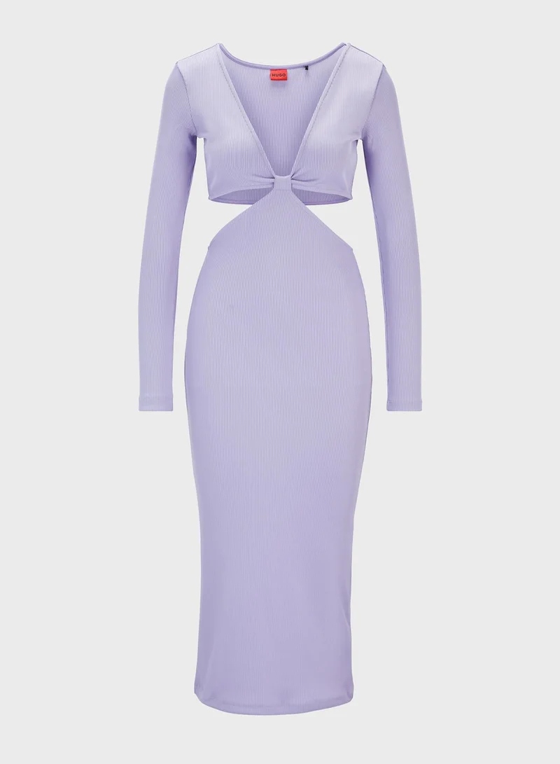 HUGO Cut Out Plunge Neck Dress