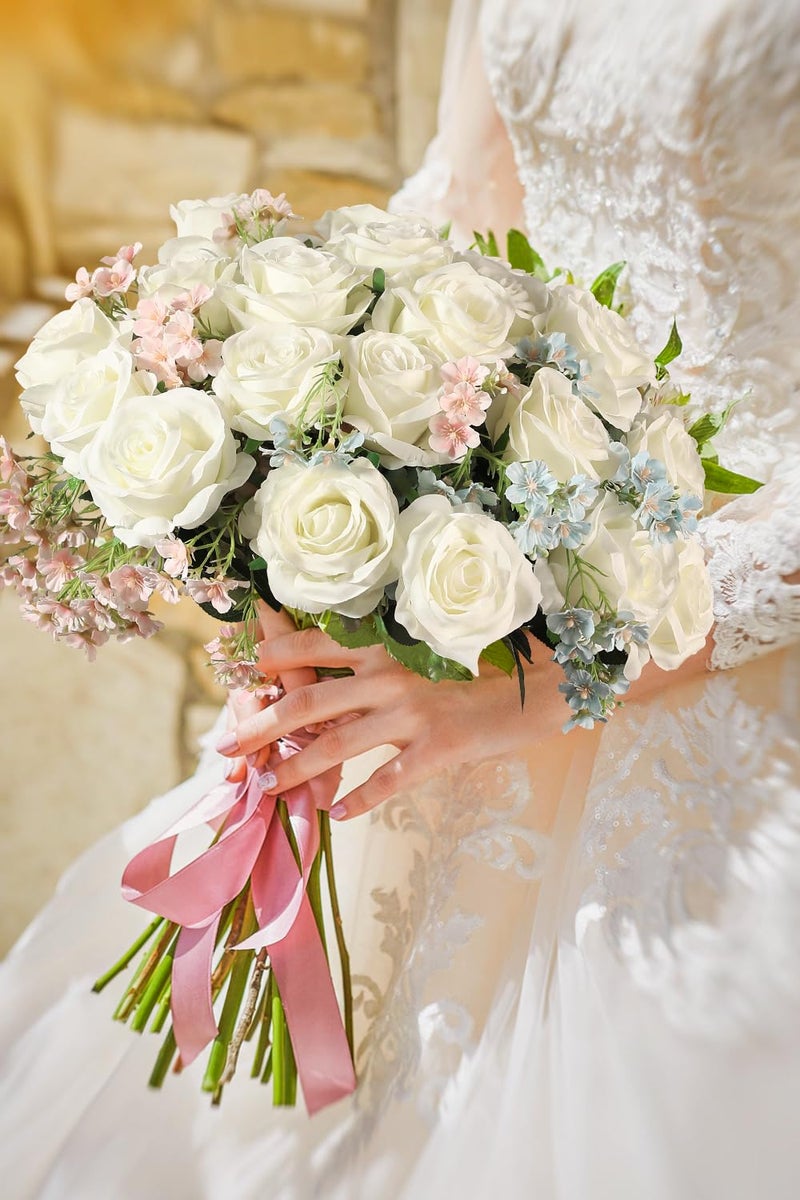 Luyue 10PCS Artificial Roses Flower with Stems Slik Fake Flowers Bouquet Realistic Long Stem Faux Rose for Wedding Home Decor - Image 4