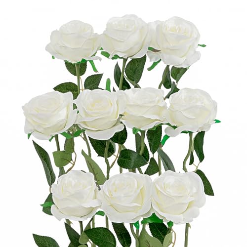 Luyue 10PCS Artificial Roses Flower with Stems Slik Fake Flowers Bouquet Realistic Long Stem Faux Rose for Wedding Home Decor - Image 1