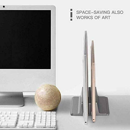Techzere® Aluminium Vertical Laptop Stand Holder with Adjustable Dock Dual Slots Fits All MacBook HP Dell ASUS Chromebook -up to 20.3 '' (Grey) - Image 2