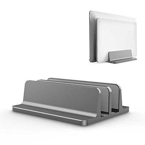 Techzere® Aluminium Vertical Laptop Stand Holder with Adjustable Dock Dual Slots Fits All MacBook HP Dell ASUS Chromebook -up to 20.3 '' (Grey) - Image 1