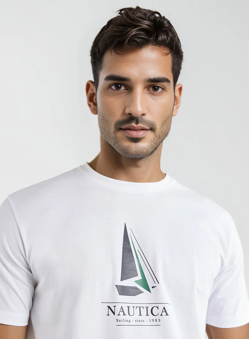 NAUTICA White Graphic Regular Fit Premium Cotton Crew Neck T-shirt for Men | Best Price UAE