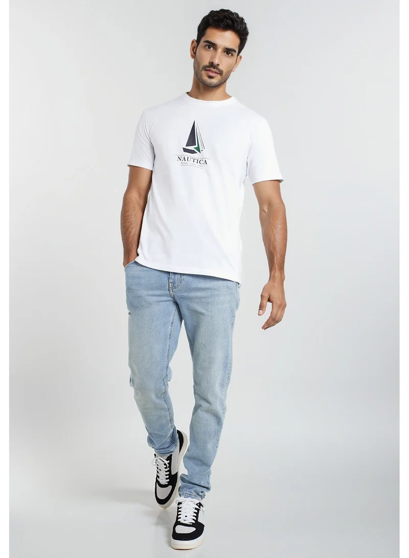 NAUTICA White Graphic Regular Fit Premium Cotton Crew Neck T-shirt for Men | Best Price UAE