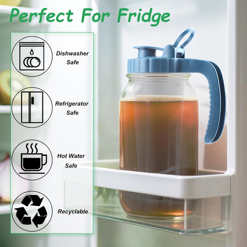 GMAEURL Mason Jar Pitcher With Stainless Steel Filter 64 OZ 2 Pack Wide Mouth Cold Brew Coffee Maker 2 Quart Glass water pitcher with lid Half Gallon Cold hot Tea maker For Lemonade Milk Juice Refrigerator - Image 5