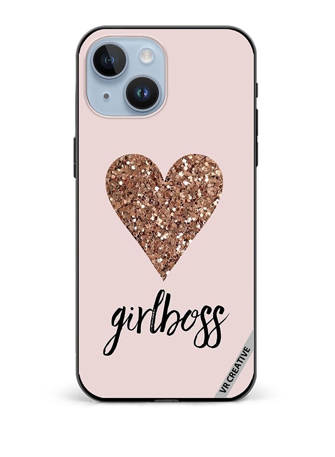 VR CREATIVE Protective Case Cover For Apple iPhone 15 Girl Boss Golden Gloss Heart Design Multicolour - Image 1