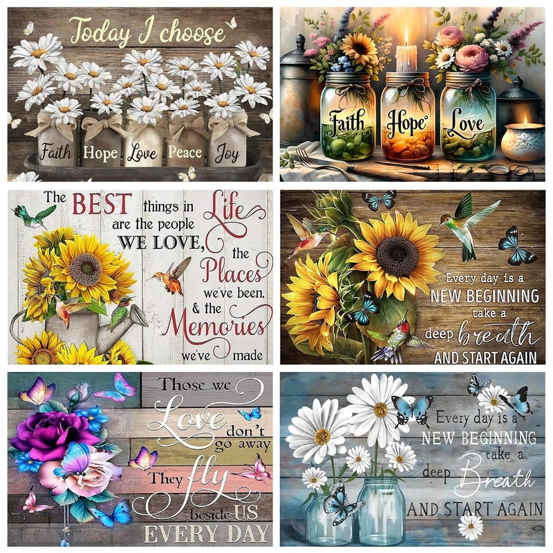 Mandun 6 Pack Inspirational Diamond Painting Kits for Adults, Diamond Art Kits for Adults, DIY 5D Diamond Painting Kits for Beginners Home Wall Decor 12x16inch - Image 1