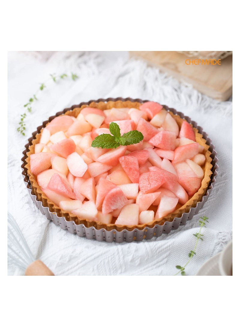 chefmade 9.5 Inch Round Tart Pan with Holes Removable Loose Bottom - Image 5