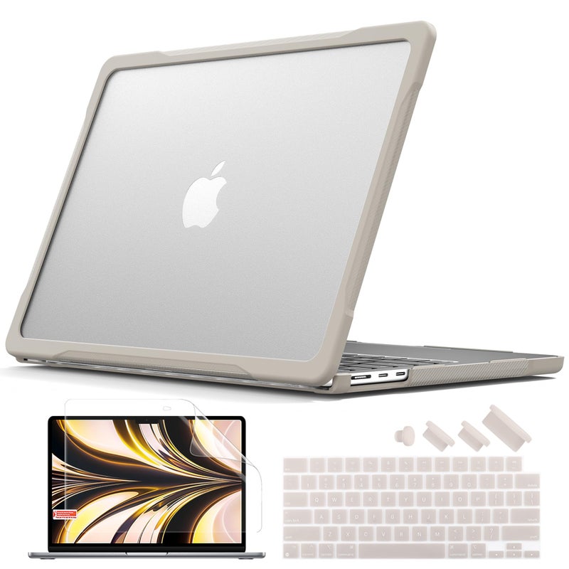 Batianda Ultimate Protection Case For M3 Macbook Air 13.6 Inch 2022 2023 2024 Model A2681/A3113 Matte Carbon Fiber Edges Shockproof Anti-Scratch And Anti-Fingerprint With Keyboard Cover  Rock Gray - Image 1