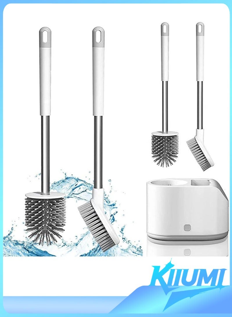 KIIUMI Silicone Toilet Brushes with Holders, Disposable Toilet Cleaner Set for Cleaning Bathroom Rust-free & Non-slip Long Handled Toilet Brush，Easy Storage, White - Image 1
