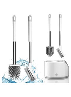 KIIUMI Silicone Toilet Brushes with Holders, Toilet Bowl Cleaner Set for Cleaning Bathroom Rust-free & Non-slip Long Handled Toilet Brush with Holders Easy Storage, White  - Image 1