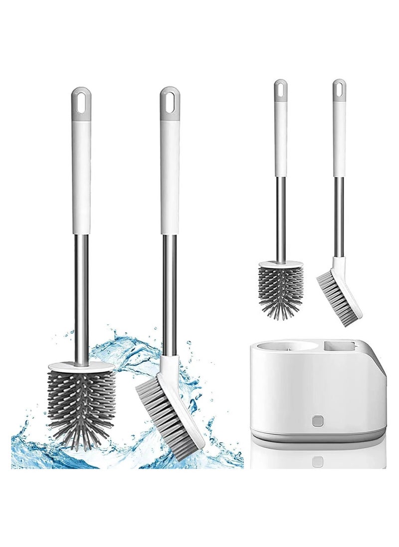 KIIUMI Silicone Toilet Brushes with Holders, Toilet Bowl Cleaner Set for Cleaning Bathroom Rust-free & Non-slip Long Handled Toilet Brush with Holders Easy Storage, White  - Image 1