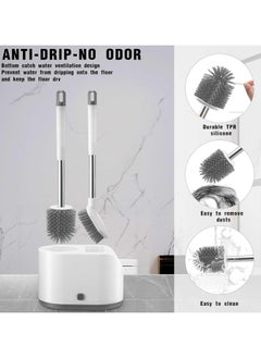KIIUMI Silicone Toilet Brushes with Holders, Toilet Bowl Cleaner Set for Cleaning Bathroom Rust-free & Non-slip Long Handled Toilet Brush with Holders Easy Storage, White  - Image 3