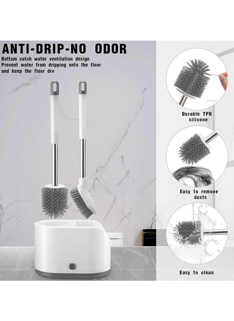 KIIUMI Silicone Toilet Brushes with Holders, Toilet Bowl Cleaner Set for Cleaning Bathroom Rust-free & Non-slip Long Handled Toilet Brush with Holders Easy Storage, White  - Image 3