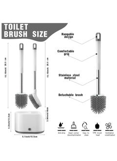 KIIUMI Silicone Toilet Brushes with Holders, Toilet Bowl Cleaner Set for Cleaning Bathroom Rust-free & Non-slip Long Handled Toilet Brush with Holders Easy Storage, White  - Image 4