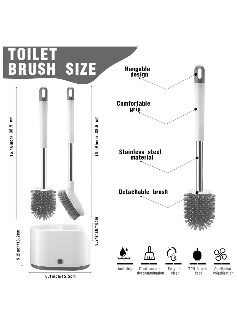 KIIUMI Silicone Toilet Brushes with Holders, Toilet Bowl Cleaner Set for Cleaning Bathroom Rust-free & Non-slip Long Handled Toilet Brush with Holders Easy Storage, White  - Image 4