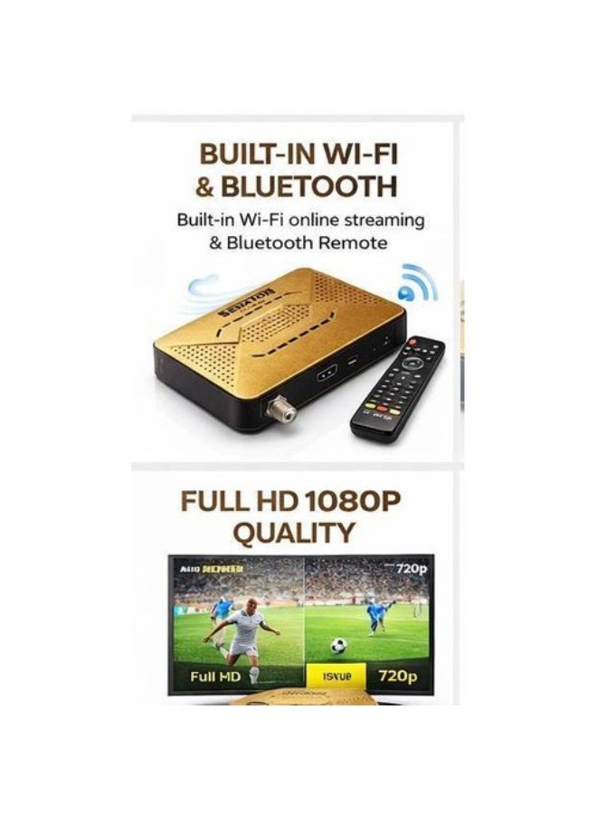 SENATOR 111 MAX Satellite Receiver, Full HD 1080p, Built-in WiFi, Bluetooth Remote, 4 Years Server Support, PVR Recording, Gold/Black - Image 3