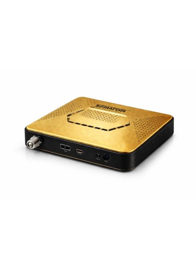 SENATOR 111 MAX Satellite Receiver, Full HD 1080p, Built-in WiFi, Bluetooth Remote, 4 Years Server Support, PVR Recording, Gold/Black - Image 1