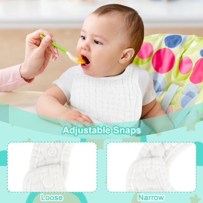 Accmor Muslin Baby Bibs, 6 Pack Soft Cotton Baby Bandana Drool Bibs for Boys Girls Teething and Drooling, White - Image 4
