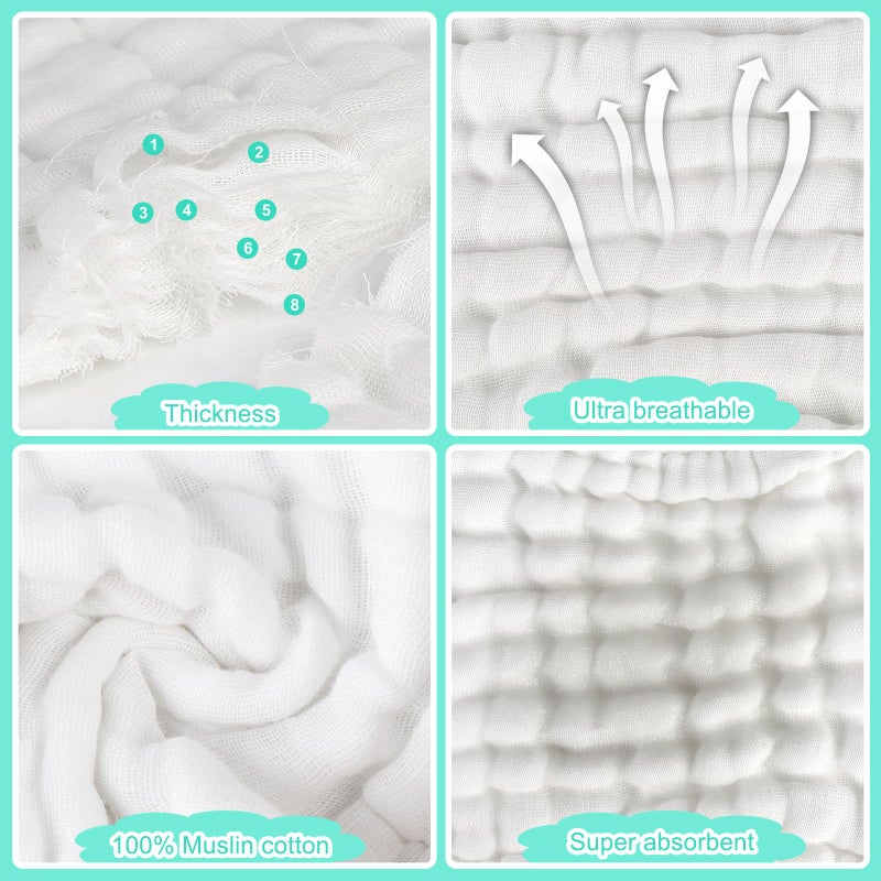 Accmor Muslin Baby Bibs, 6 Pack Soft Cotton Baby Bandana Drool Bibs for Boys Girls Teething and Drooling, White - Image 2