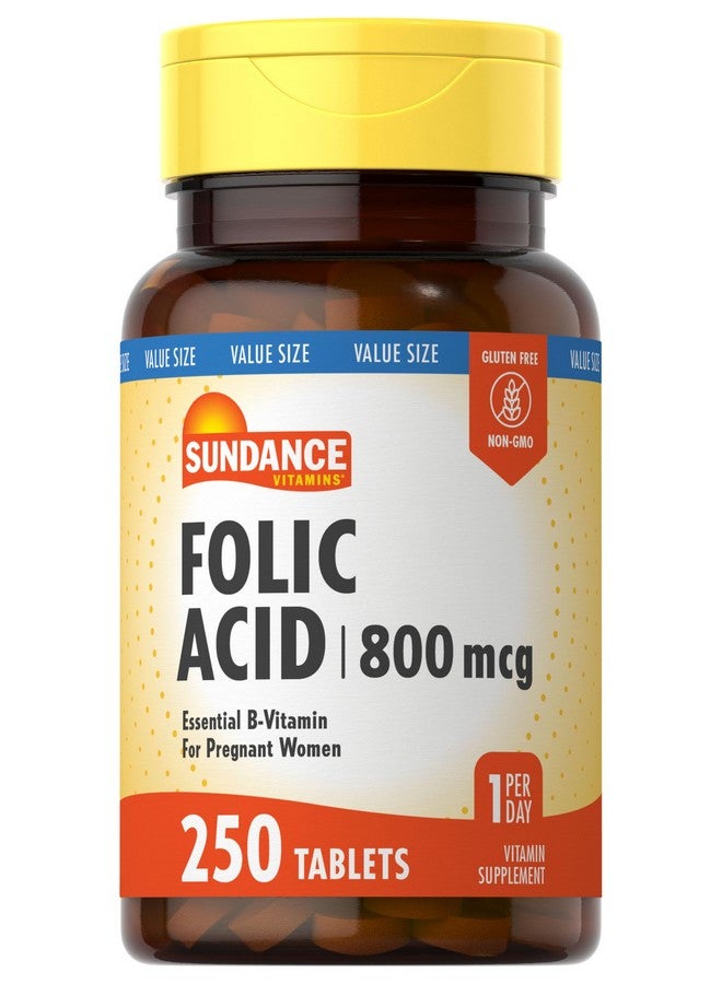 Sundance Folic Acid 800 mcg | 250 Vegetarian Tablets | Essential B-Vitamin | Vegetarian, Non-GMO, and Gluten Free Supplement - Image 1