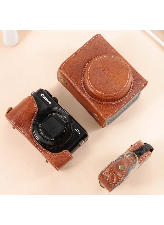 ماركة غير محددة حقيبة كاميرا Canon G7X2 G7X3 G9X SX720 SX730 SX740 غطاء كاميرا حافظة واقية لمعدات التصوير الفوتوغرافي حقيبة جلدية للمستندات - الأبعاد: G7X2/G7X3 "نسخة فاخرة من نمط اللحاء" قهوة  - Image 1