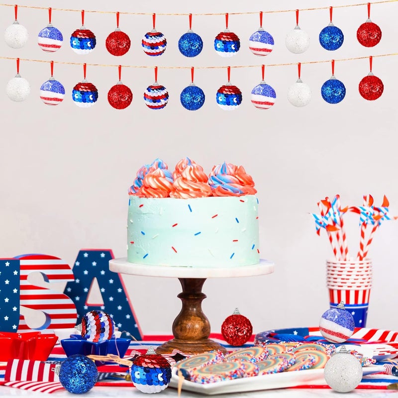 Kajaia 24 Pcs 4th of July Hanging Ornaments Velvet Patriotic Tree Ornaments Memorial Day Tree Decoration Independence Day Ornaments Red White Blue Decor for Home IndoorClassic Style - Image 2