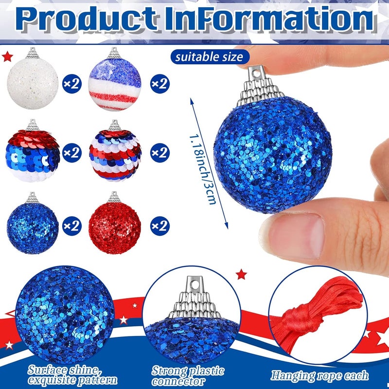 Kajaia 24 Pcs 4th of July Hanging Ornaments Velvet Patriotic Tree Ornaments Memorial Day Tree Decoration Independence Day Ornaments Red White Blue Decor for Home IndoorClassic Style - Image 3