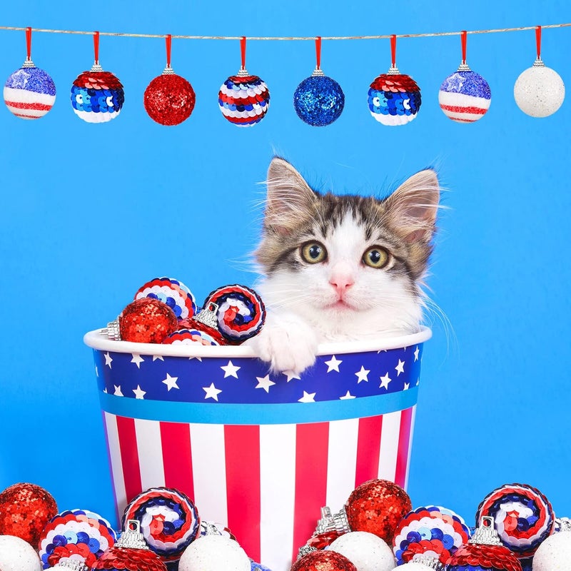 Kajaia 24 Pcs 4th of July Hanging Ornaments Velvet Patriotic Tree Ornaments Memorial Day Tree Decoration Independence Day Ornaments Red White Blue Decor for Home IndoorClassic Style - Image 4