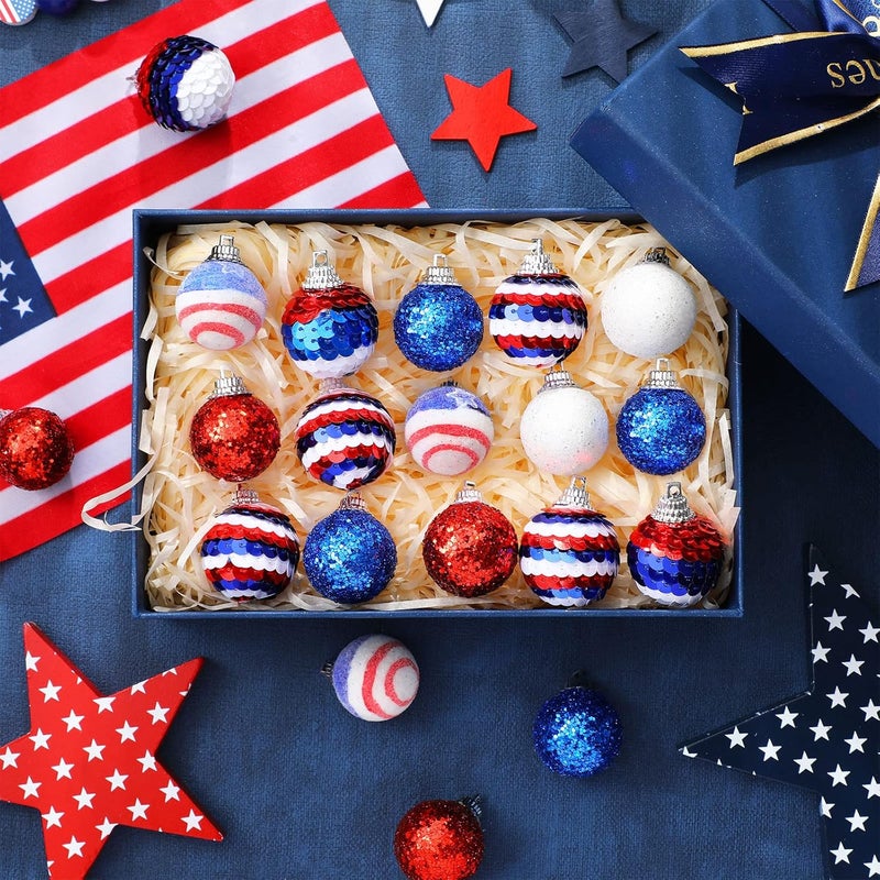 Kajaia 24 Pcs 4th of July Hanging Ornaments Velvet Patriotic Tree Ornaments Memorial Day Tree Decoration Independence Day Ornaments Red White Blue Decor for Home IndoorClassic Style - Image 5