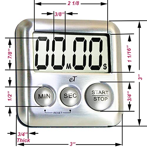 eTradewinds Elegant Digital Kitchen Timer Stainless Steel - Silver - Strong Magnetic Back - Kickstand - Loud Alarm - Large Display - Auto Memory - Auto Shut-Off - Model eT-26 (Silver) by eTradewinds - Image 4