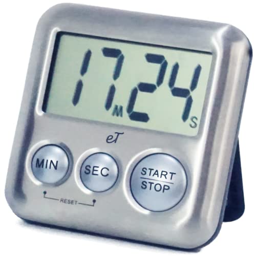 eTradewinds Elegant Digital Kitchen Timer Stainless Steel - Silver - Strong Magnetic Back - Kickstand - Loud Alarm - Large Display - Auto Memory - Auto Shut-Off - Model eT-26 (Silver) by eTradewinds - Image 1