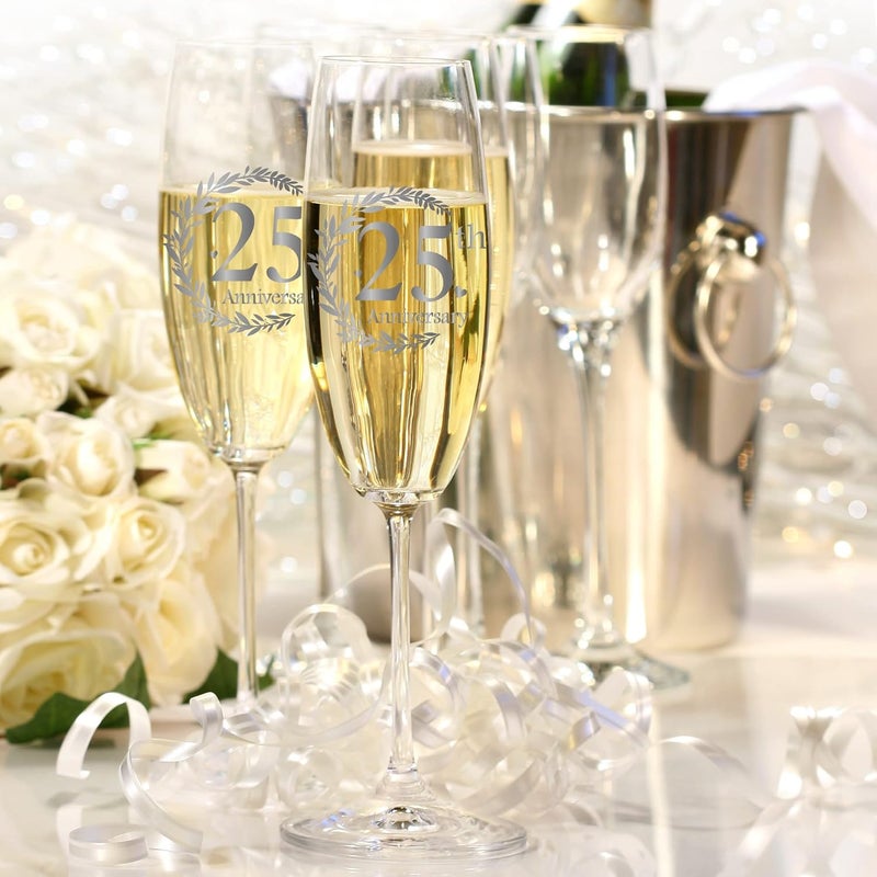 Tom Boy 25th Anniversary Champagne Flutes, Wedding Gifts Anniversary for Couple, 25th Wedding Anniversary Champagne Flutes Glasses Set of 2, Couple gifts, Anniversary 25th Gifts for Parents - Image 4