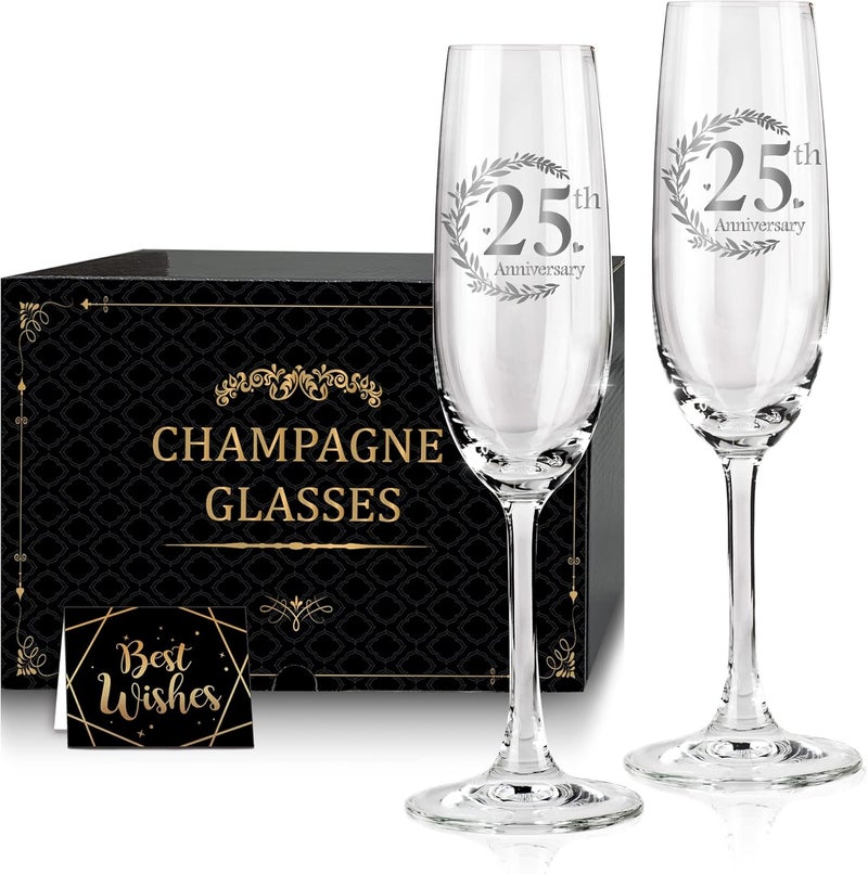 Tom Boy 25th Anniversary Champagne Flutes, Wedding Gifts Anniversary for Couple, 25th Wedding Anniversary Champagne Flutes Glasses Set of 2, Couple gifts, Anniversary 25th Gifts for Parents - Image 1