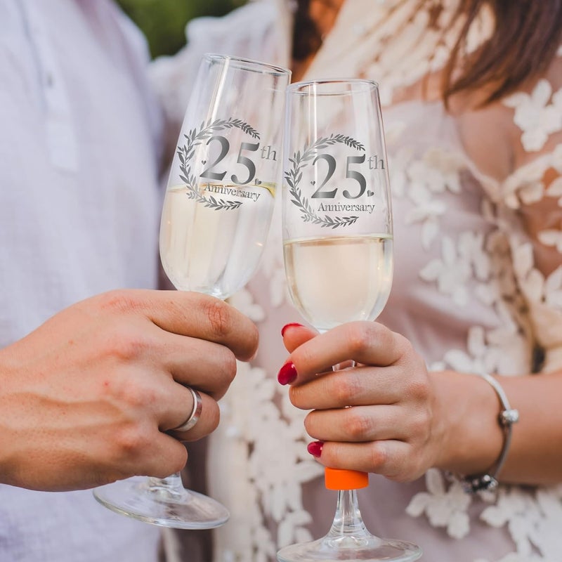 Tom Boy 25th Anniversary Champagne Flutes, Wedding Gifts Anniversary for Couple, 25th Wedding Anniversary Champagne Flutes Glasses Set of 2, Couple gifts, Anniversary 25th Gifts for Parents - Image 2