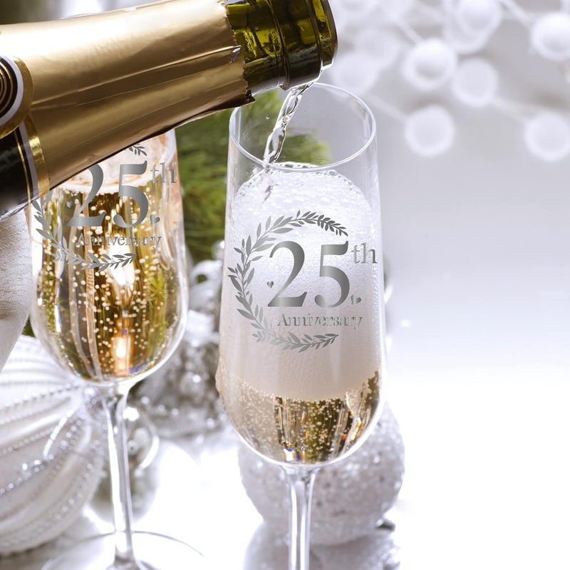 Tom Boy 25th Anniversary Champagne Flutes, Wedding Gifts Anniversary for Couple, 25th Wedding Anniversary Champagne Flutes Glasses Set of 2, Couple gifts, Anniversary 25th Gifts for Parents - Image 3