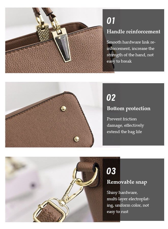 DUNISO Womens handbag PU leather shoulder bag large capacity crossbody bag with detachable shoulder strap and top handle embroidered design and bow decoration suitable for shopping work dating travel - Image 4