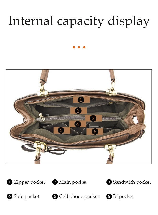 DUNISO Womens handbag PU leather shoulder bag large capacity crossbody bag with detachable shoulder strap and top handle embroidered design and bow decoration suitable for shopping work dating travel - Image 5