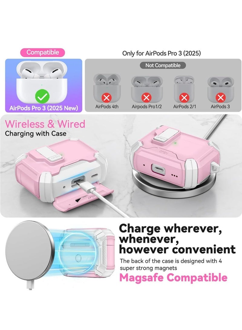 بولوز لـ AirPods Pro 3 Case 2025 ، مع قفل السلامة ووقف الهاتف لـ AirPods Pro الجيل الثالث غطاء الحالة مع نظافة وسلسلة المفاتيح ، مقاومة للصدمات ومكافحة الخدش ، مفتوح تلقائيًا ، متوافق مع MagSafe - Image 2