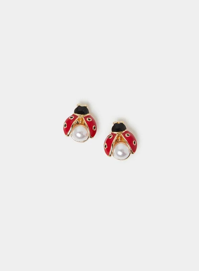 ستايلي Ladybug Pearl Stud Earrings
