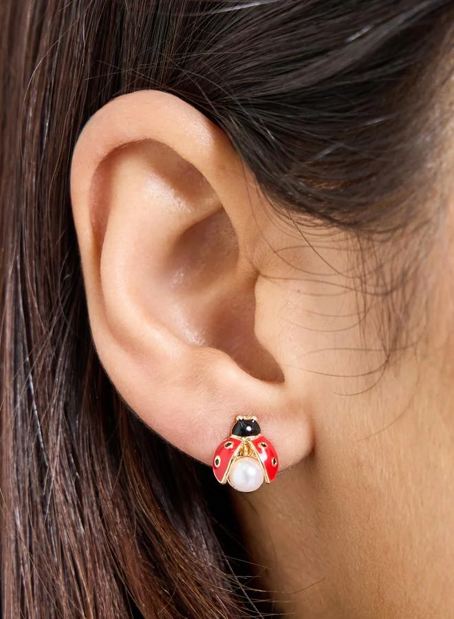 ستايلي Ladybug Pearl Stud Earrings