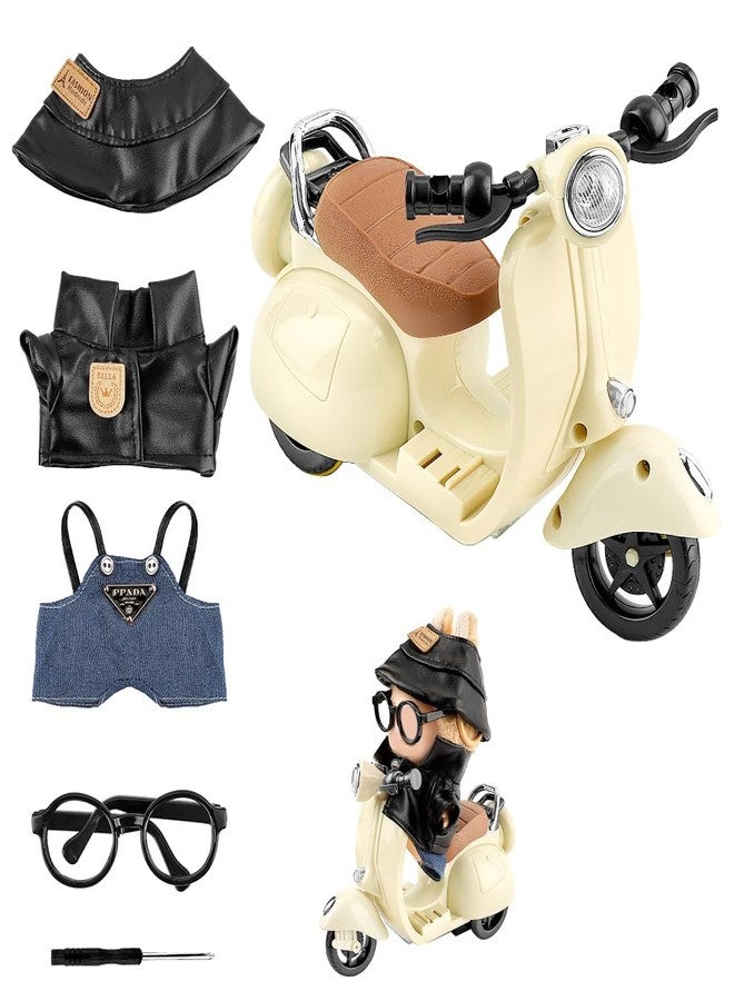 WALLFID 2PCS 17cm Doll Accessories - Stylish Outfit with Hat + Mini Scooter Prop, Cute Motorcycle & Clothes Set for Doll Display, Role Play, Shelf Decor or Party Scene Decoration (Cream & Black) - Image 1