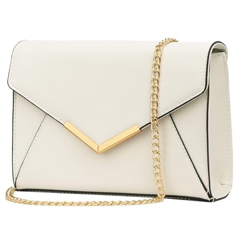 KKXIU Women Elegant Faux Leather Evening Envelope Clutch Purse Foldover Bags for Party Wedding Prom (A-Beige) - Image 1